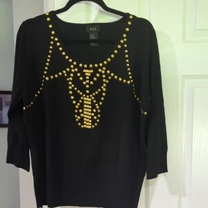 R.Q.T. Black and Gold Embellished Women's 3/4 SLEEVE SWEATER NWOT
